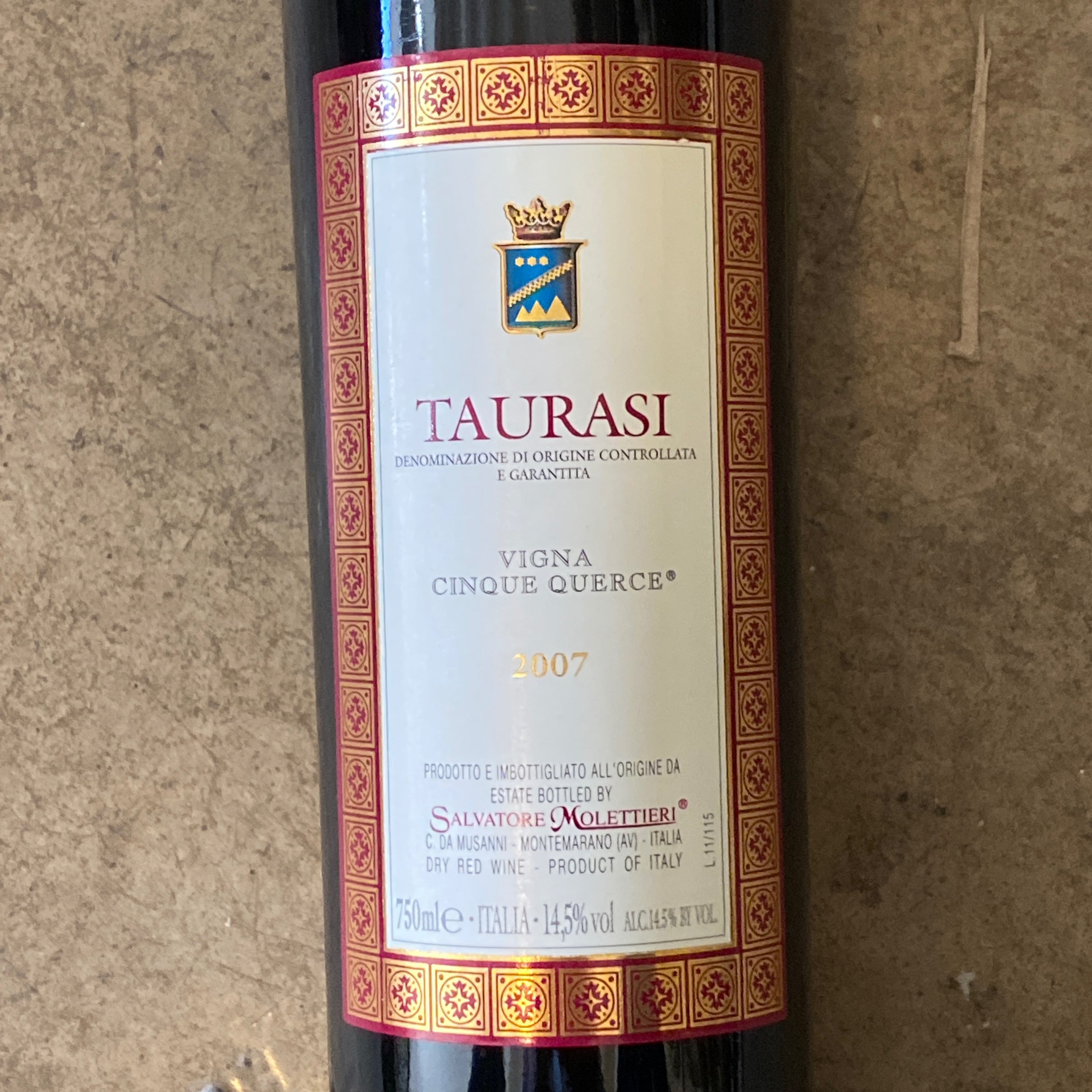 Molettieri, Taurasi Vigna Cinque Querce 2007, 750mL