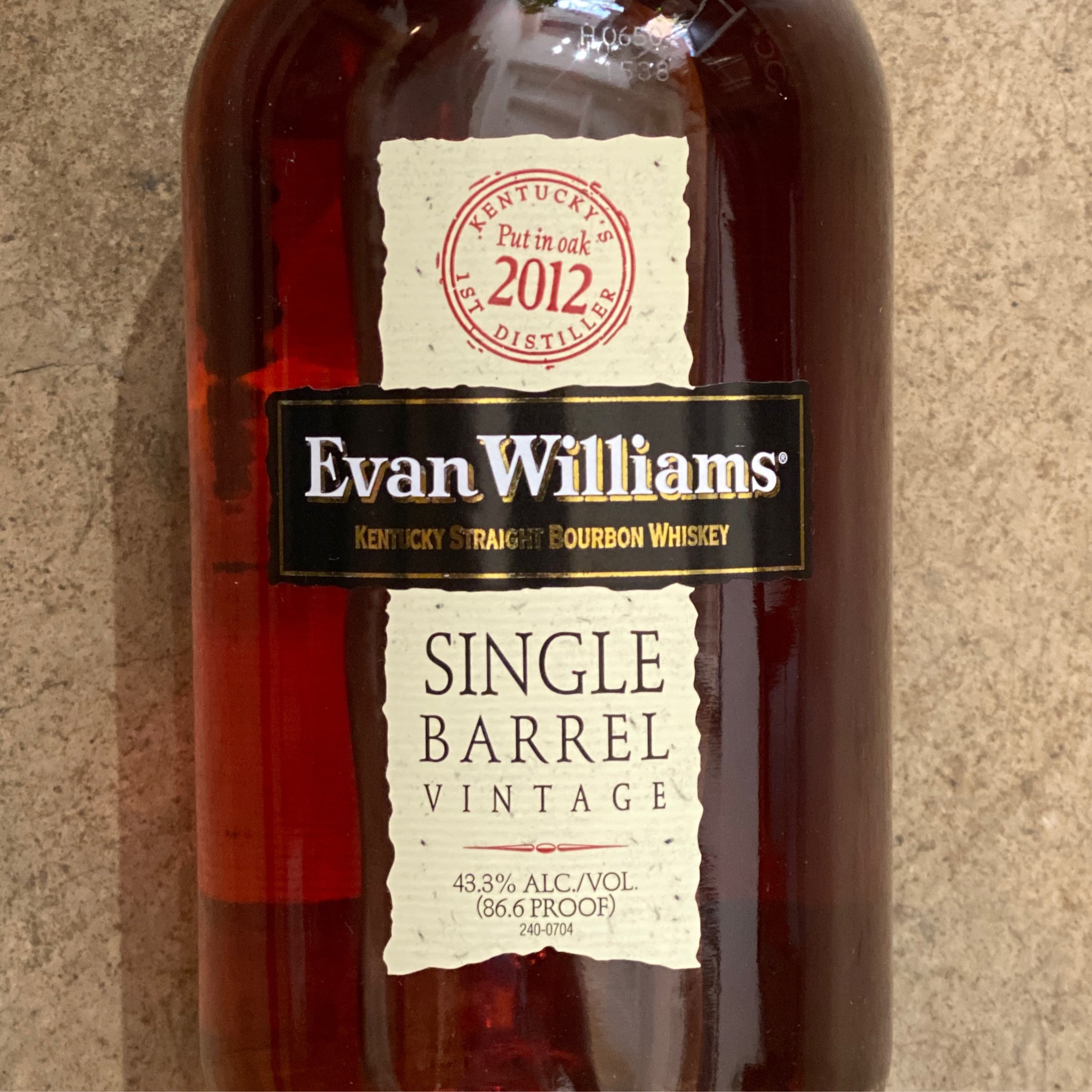 Evan Williams, Single Barrel Vintage Straight Bourbon Whiskey 750mL